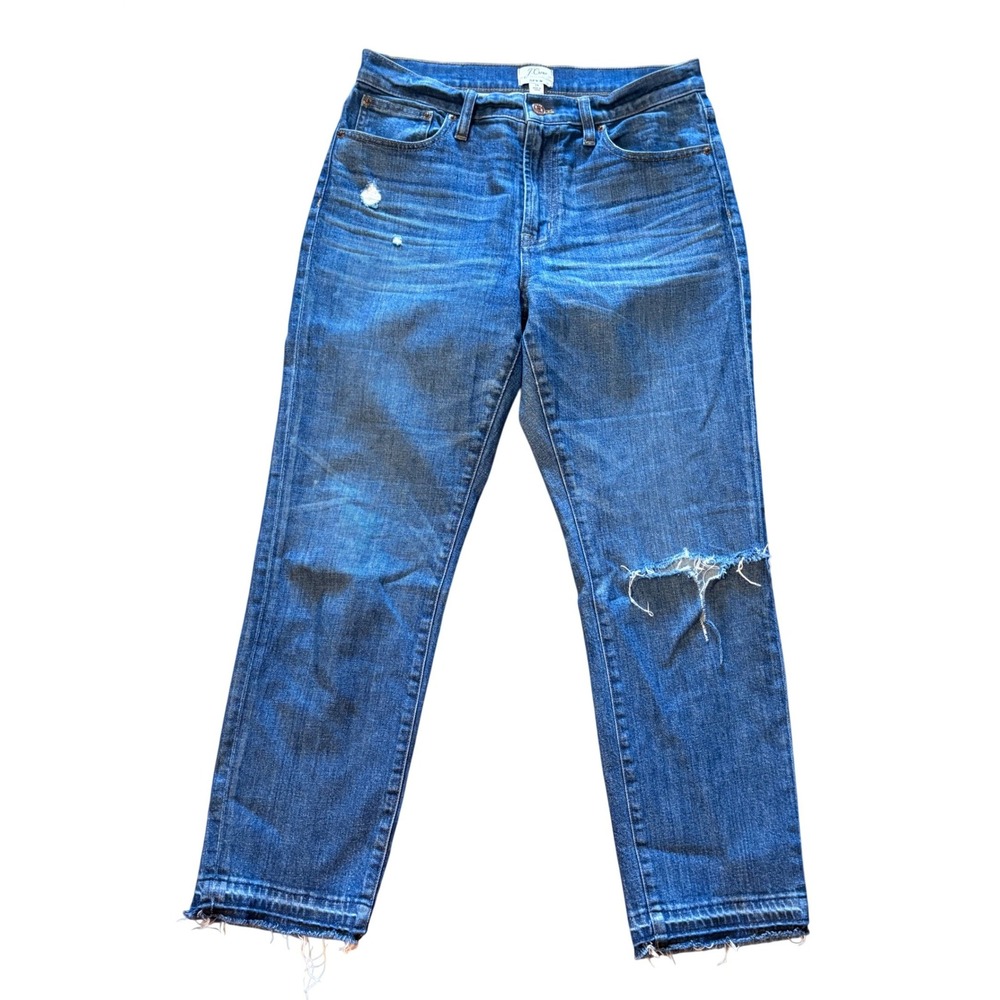 2/$20 J.Crew Jeans Women 28 Blue High Rise Straight Leg Distressed Raw Hem